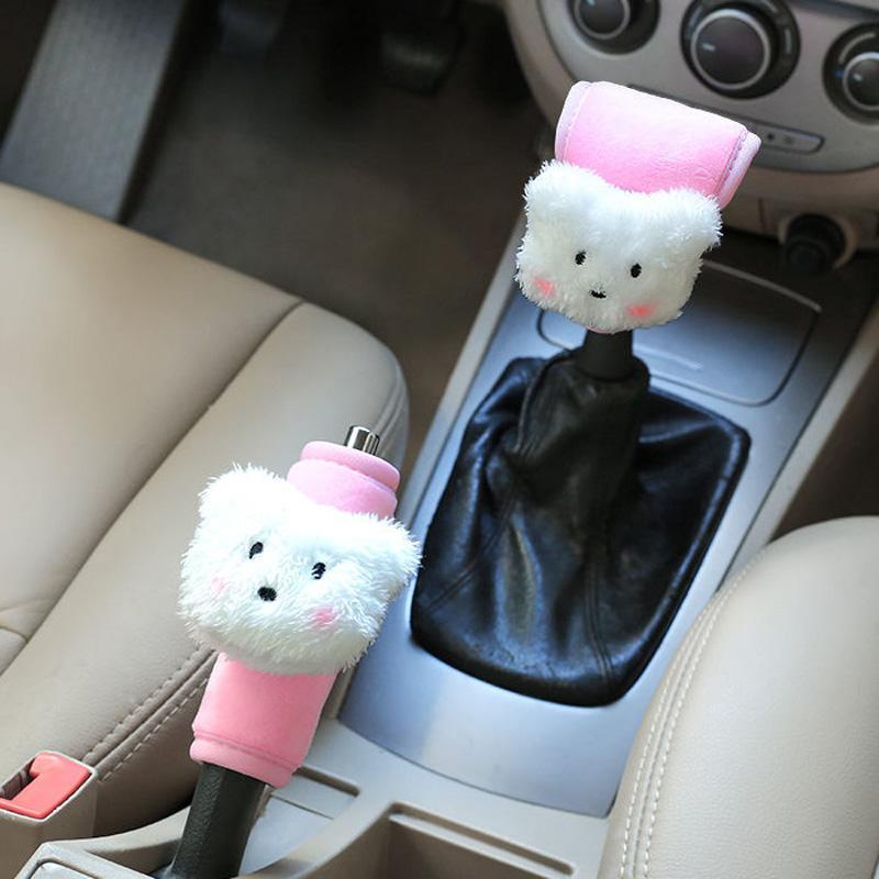 2 stk Søt Tegneserie Kanin Bjørn Universal Bil Girspakdeksel Mykt Plysjhåndtak Bremsedekselsett Biltilbehør Interiør