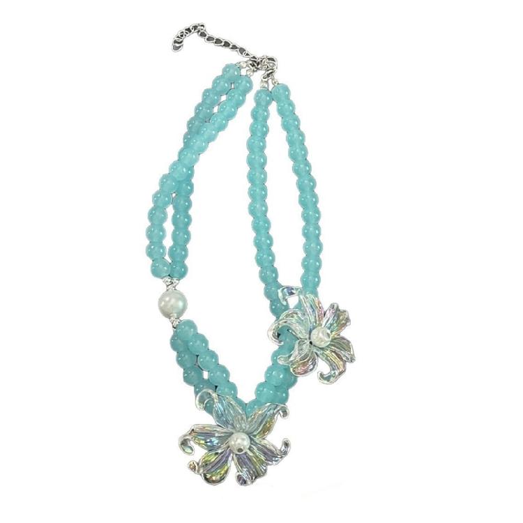 Layering Flower Design Neck Chain Necklace with Simulated Pearls Detailing Versatile Jewelry Piece Clavicle Chain