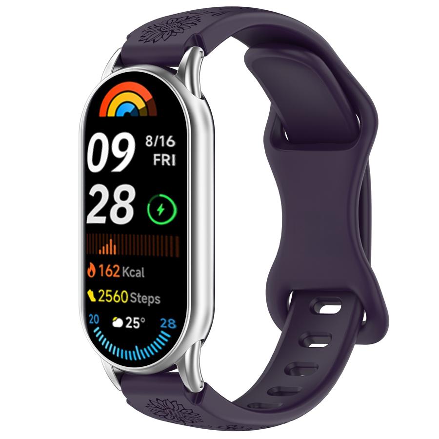For Xiaomi Band 10 9 8 Silicone Watch Strap 3D Carving Flowers Smart Watchband Replacement Bracelet for Xiaomi Miband 8 9 NFC Strap Engraved Bracelet