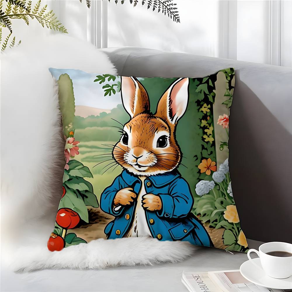 Cartoon Character Cute-Peter Rabbit-Smart Pillow Case Comfort Sofa Bed Silky Elegant Invisible Zipper Custom Decorative a