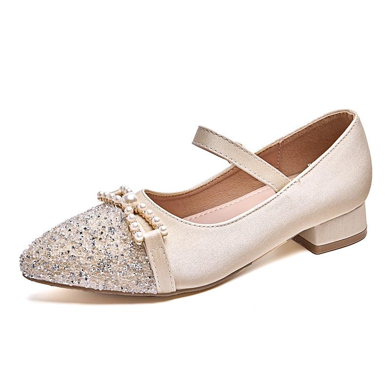 Girls' princess shoes 2025 new spring and autumn small fragrant style shining high heels children's show with dress rhinestone single shoes