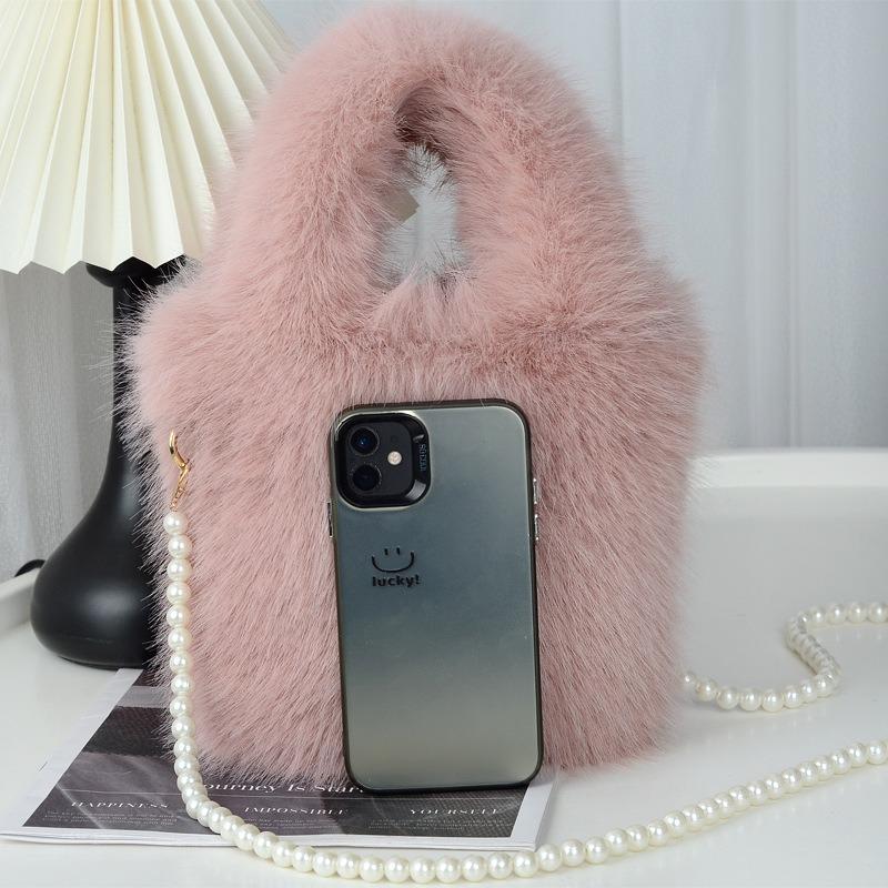 Pearl wool bag versatile messenger bag premium texture shoulder bag large capacity fox plush hand bag bucket bag