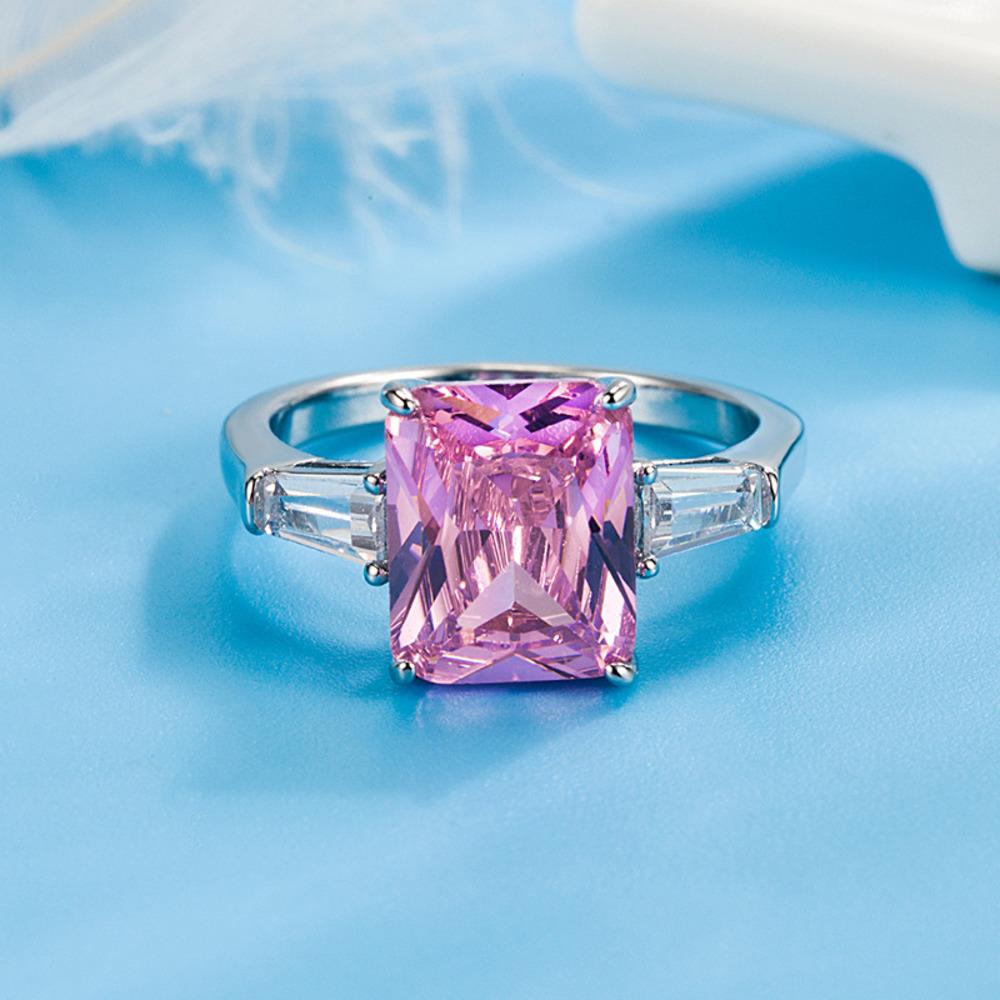 WOSIKATE Fashion Pink Princess Square Zirconia Gemstone   CopperRing For Women Wedding Jewelry Bridal Proposal Rings