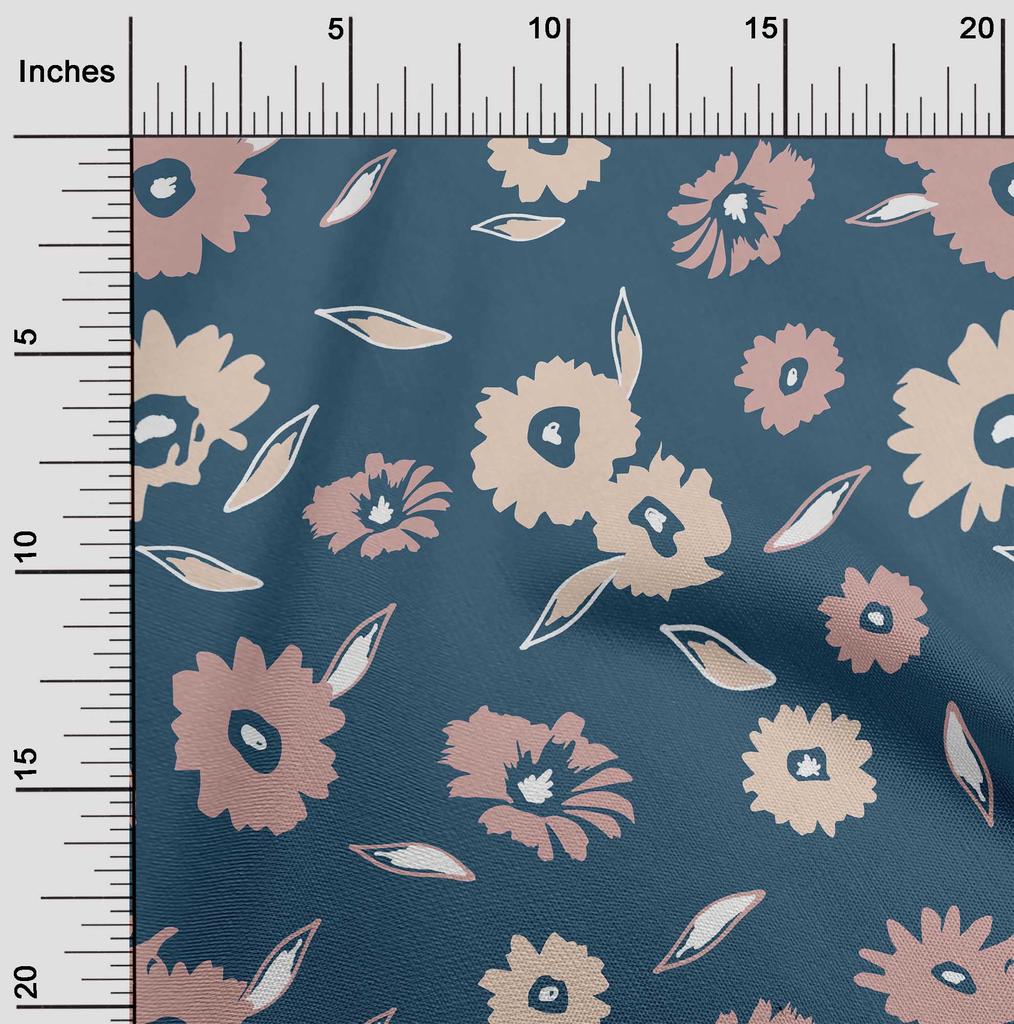 oneOone Cotton Flex Teal Blue Fabric Floral  Sewing Craft Projects Fabric Prints By Yard 40 Inch