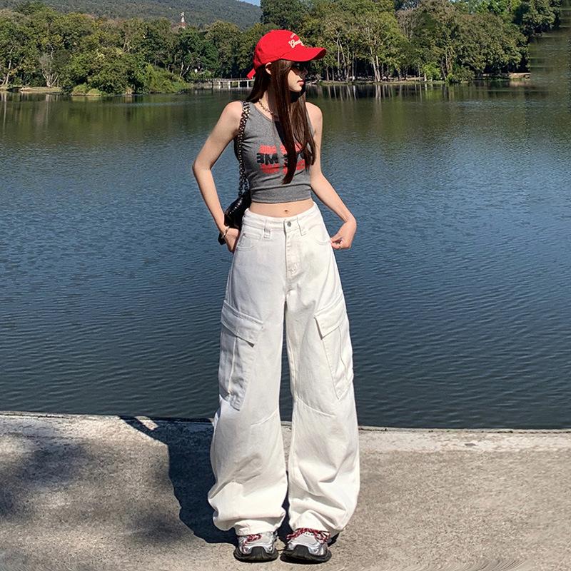 Women s High Street Denim Jeans: 2025 Spring/Autumn Straight, Loose, High Waist, Slimming, Wide Leg, Floor-Length Pants XL