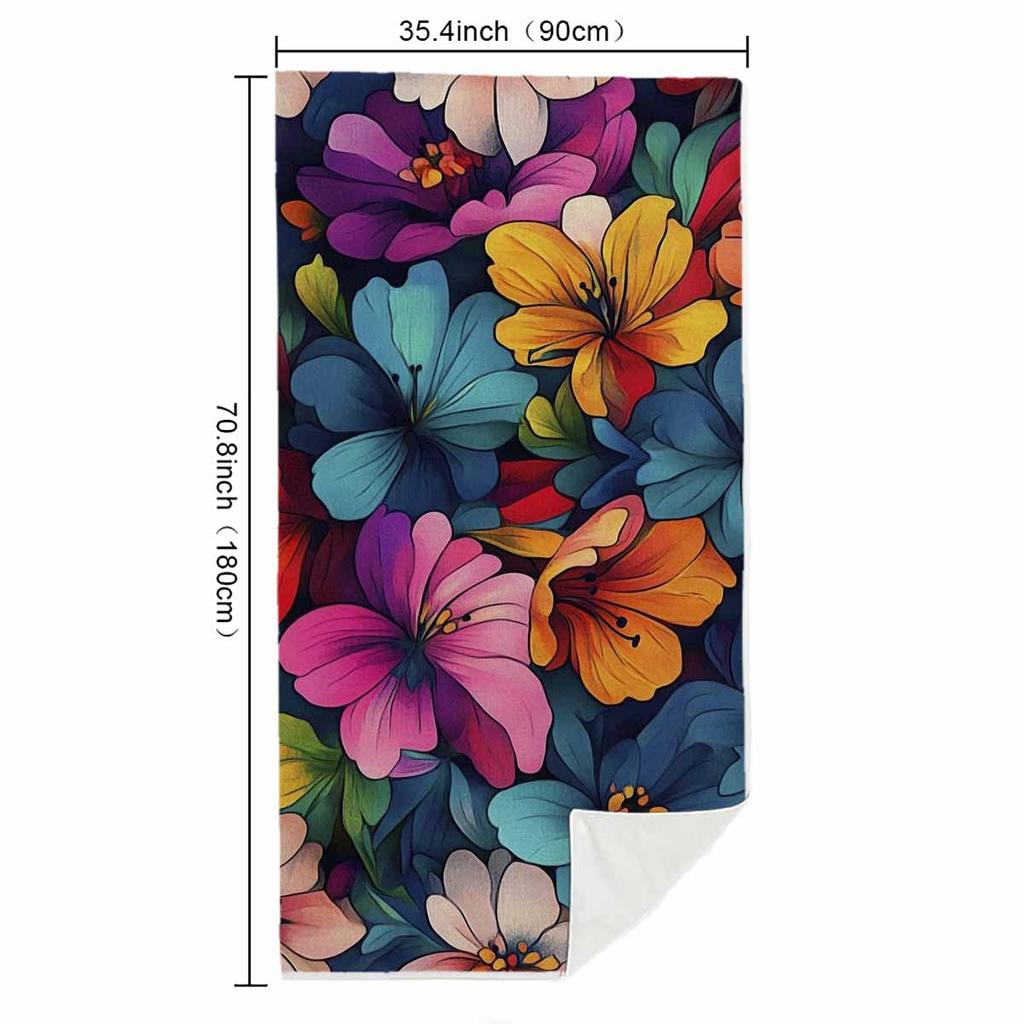 1pc Floral Collection Oversized Soft Printed Beach Towel - Vibrant Cartoon-Style Floral Pattern, Lightweight Super Fine Fiber