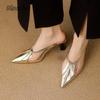 High Heel Slippers for Women Outwear Transparent Splicing Pointed Toe Korean Style Slip-On Shoes Summer Heeled Sandals