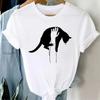 Summer Cute Cat Pattern Printed T-shirt with Breathable Micro Elastic Fashion Short Sleeved White Minimalist Versatile Top