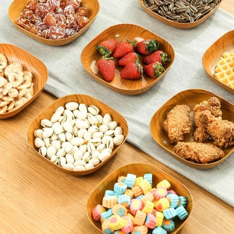 Japanese bone plate with imitation wood grain dried fruit Dim sum melon seeds fruit sugar afternoon tea tray bone plate