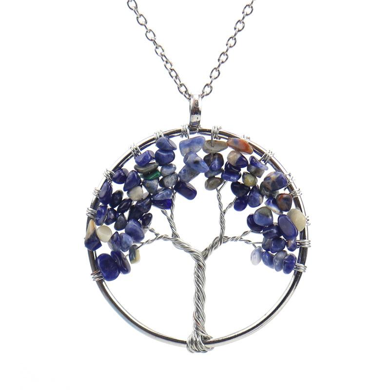 Silk-Wound Natural Gravel Crystal Tree Of Life, Colorful Natural Stone Fortune Tree Necklace Direct Sales N58