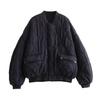 Mode Elegant Effen Bomberjack Jas Dames Lange Mouw Losse Casual Bovenkleding Party Grijs Streetwear Vrouwelijk Zwart Kaki Grijs