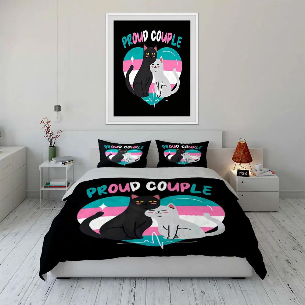 """Дизайн-набор 'Гордая пара кошек'"" Мягкое удобное постельное белье с пододеяльником В комплекте 1*Пододеяльник & 2*Наволочки подарок"""
