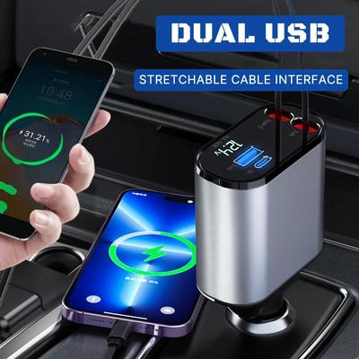 100W כפול USB סופר מהיר מטען לרכב 4 ב-1 USB כבל מדרגיות כבל טעינת רכב ציוד לרכב מתאם עבור iOS Type C