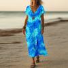 Summer Dress Women's Long Boho Beach Dress Elegant Maxi Dress V-Neck Short Sleeve Summer Tunic Dress Light Airy