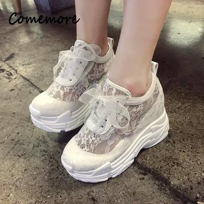 Comemore Trainers White Sport Shoes High Heels Wedges Outdoor Shoe Breathable Casual Woman Classic Women Mesh Platform Sneakers