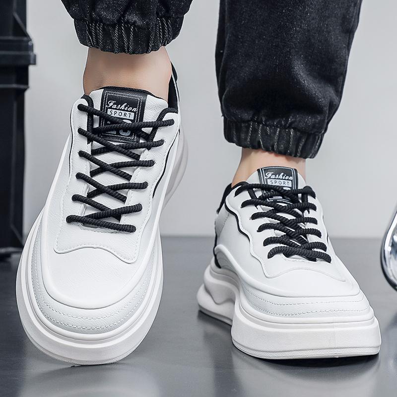 New Men's Anti Slip Wear-resistant Casual and Fashionable Sports Board Shoes with Thick Soles Increased Height and Simple Design