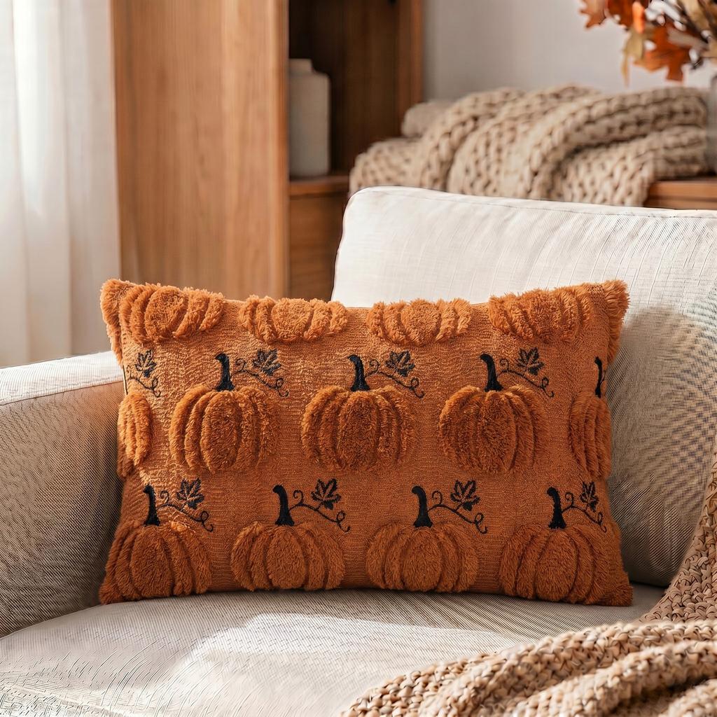 Halloweenowa dynia Haftowana poszewka na poduszkę Dekoracja jesienna Poszewka na poduszkę do kanapy sypialni 45x45cm Pomarańczowa