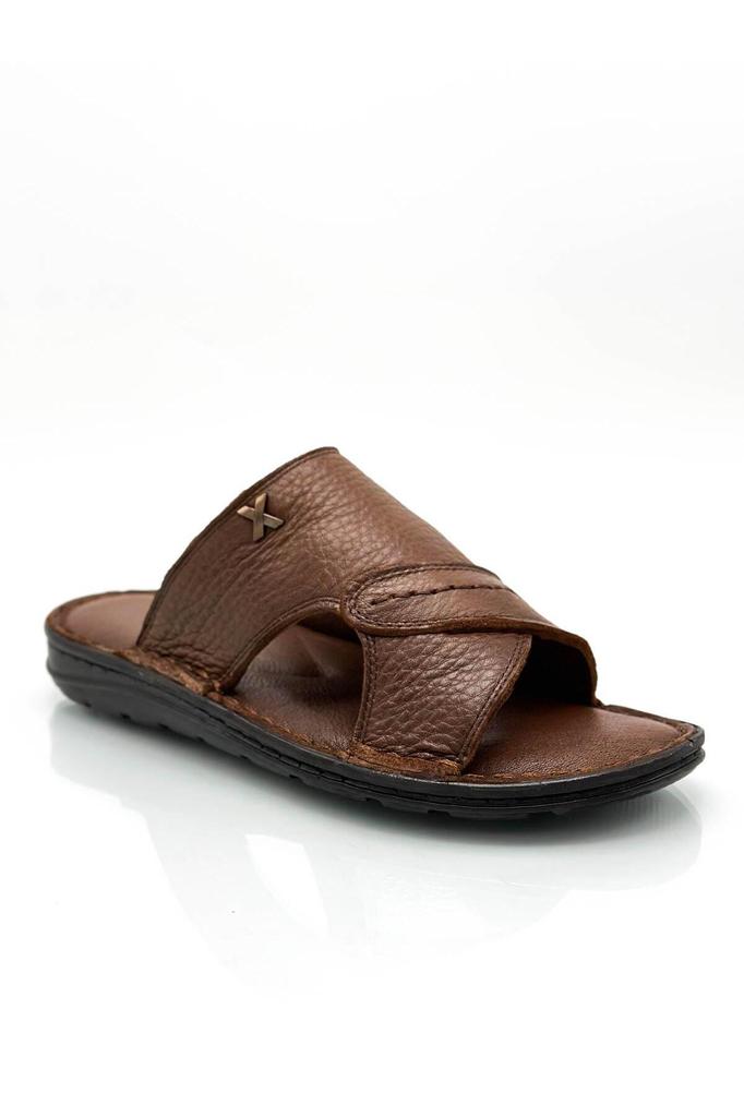 Genuine Real Leather Men's Slippers Light Slippers Leather Syringe Brown