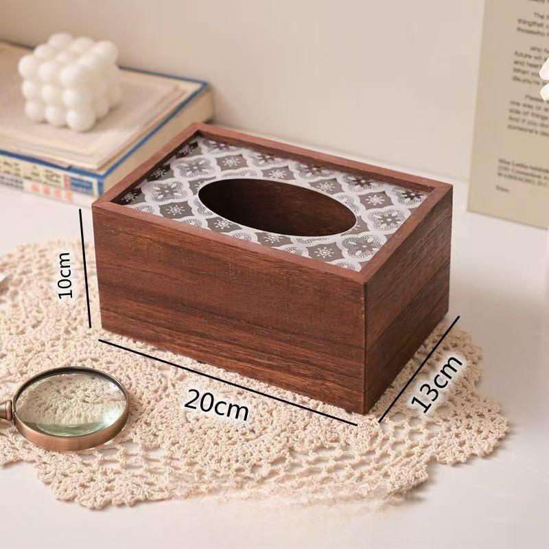 Retro Tissue Box Creative and  Modern Home Living Room Dining Room Dining Room Solid Wood Pumping Carton Storage Napkin Carton