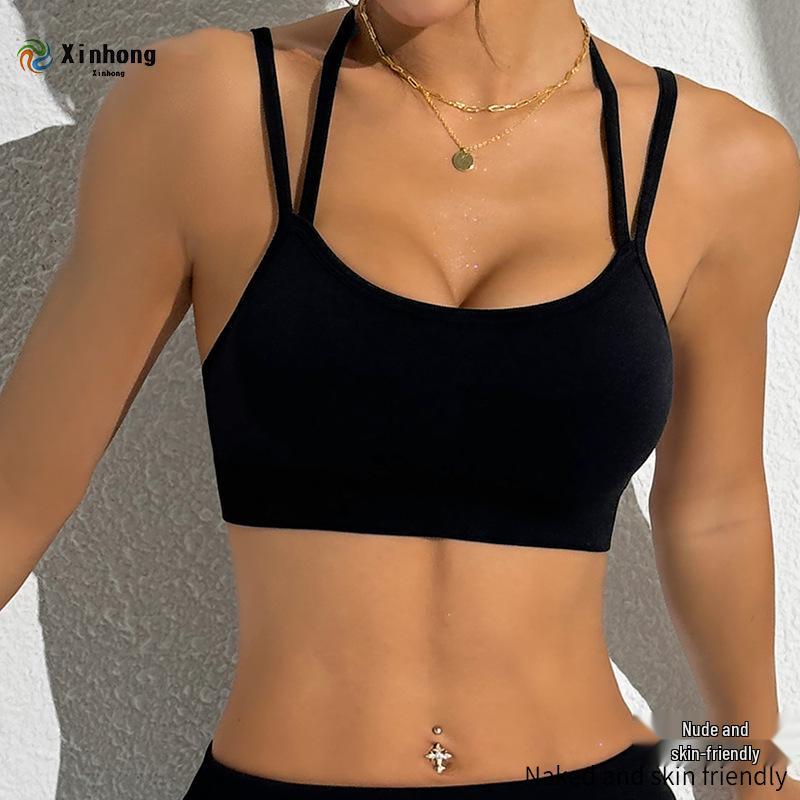 

Женский кросс-бордерный спортивный жилет-майка с несколькими лямками, фиксированной чашкой, противоударный, для йоги и фитнеса Large чёрный