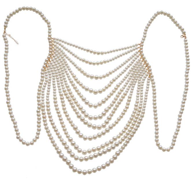 Accessories, Pearl Necklace, Fashionable Multi Layer Necklace, Chest Chain, Sexy Chest Chain, Pearl Body Chain, Accessories, Photo Props