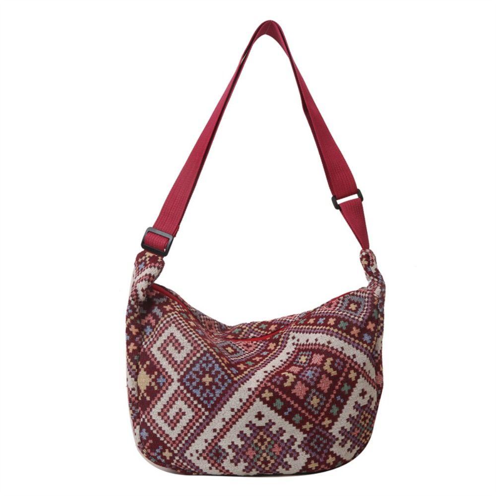 

Large Capacity Canvas Crossbody Bag Underarm Bag Embroidery Message Bag Ladies/Girls красный