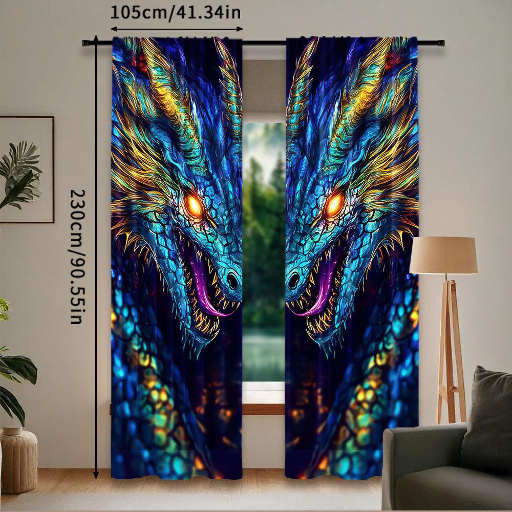 2Pcs Dragon Printed Curtains Stylish And Elegant Window Drapes For Bedroom Office Kitchen Living Room And Study Perfect Home