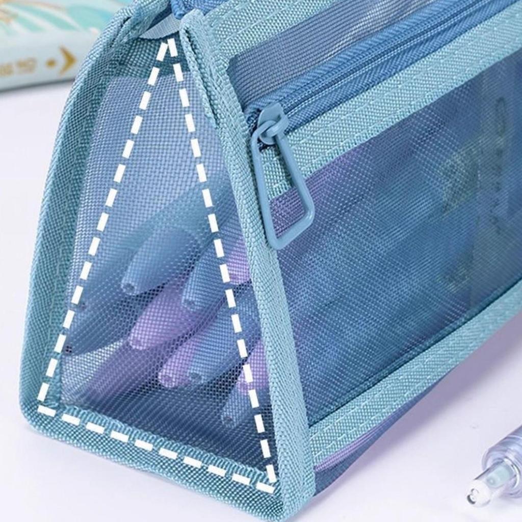Clear Pencil Pouch Storage Grid Mesh Pencil Case with Handle and Zipper Clear Double-layer Pencil Pouch Marker Pouch Travel Bag