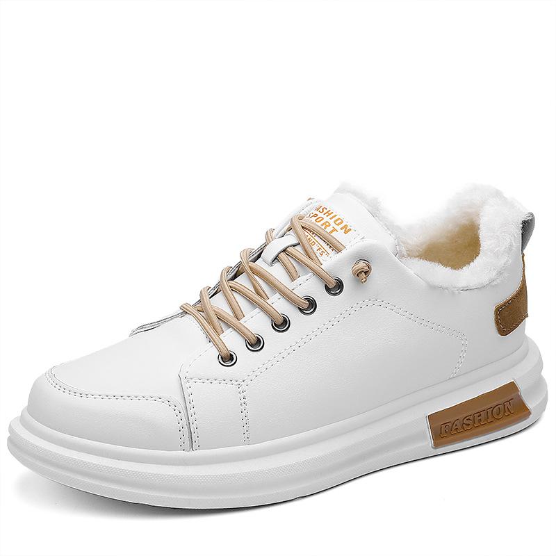 

Осенне-зимние мужские модные бархатные теплые хлопковые туфли с кожаным верхом, новые спортивные маленькие белые туфли, молодежные повседневные кеды 44