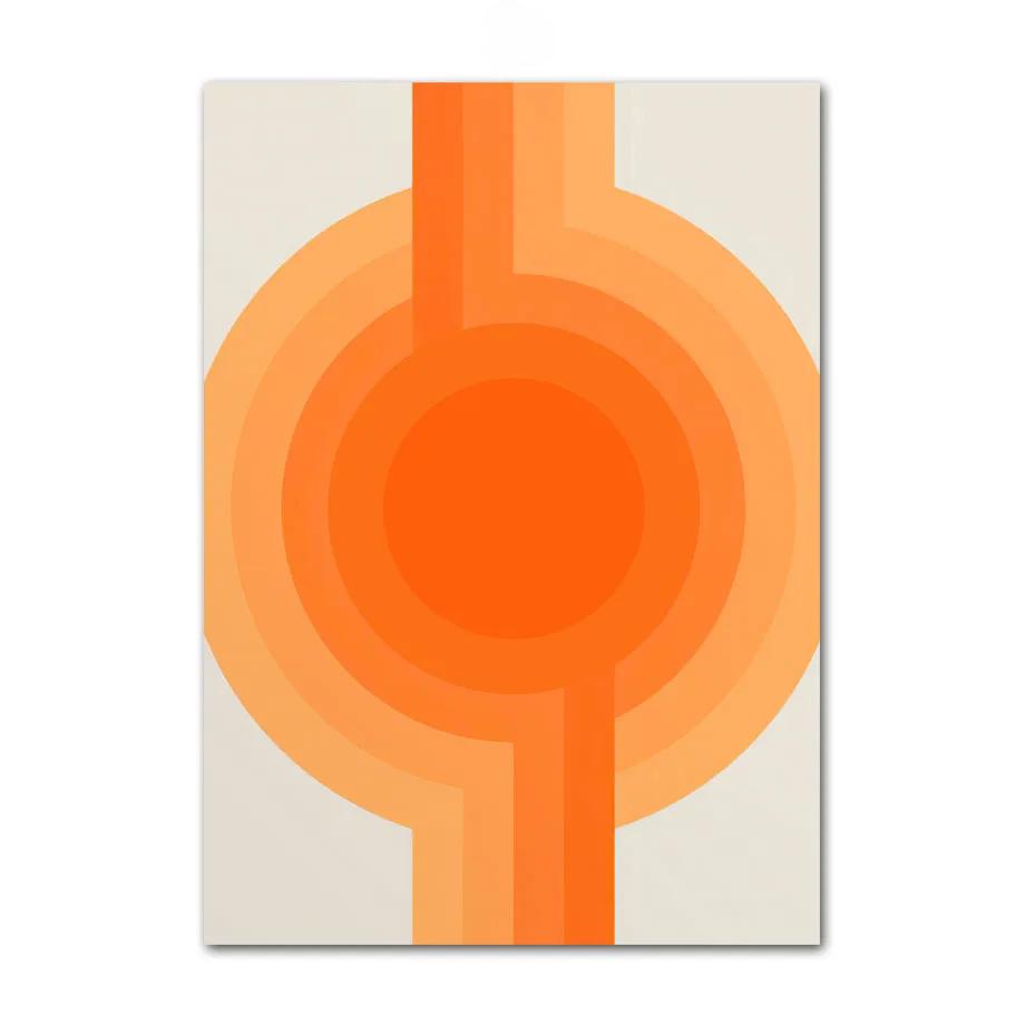 Retro 70s Inspired Art Prints, Orange Lines, Flower, Sun, Abstract Shapes Poster, Canvas Painting, Wall Pictures, Living Room De
