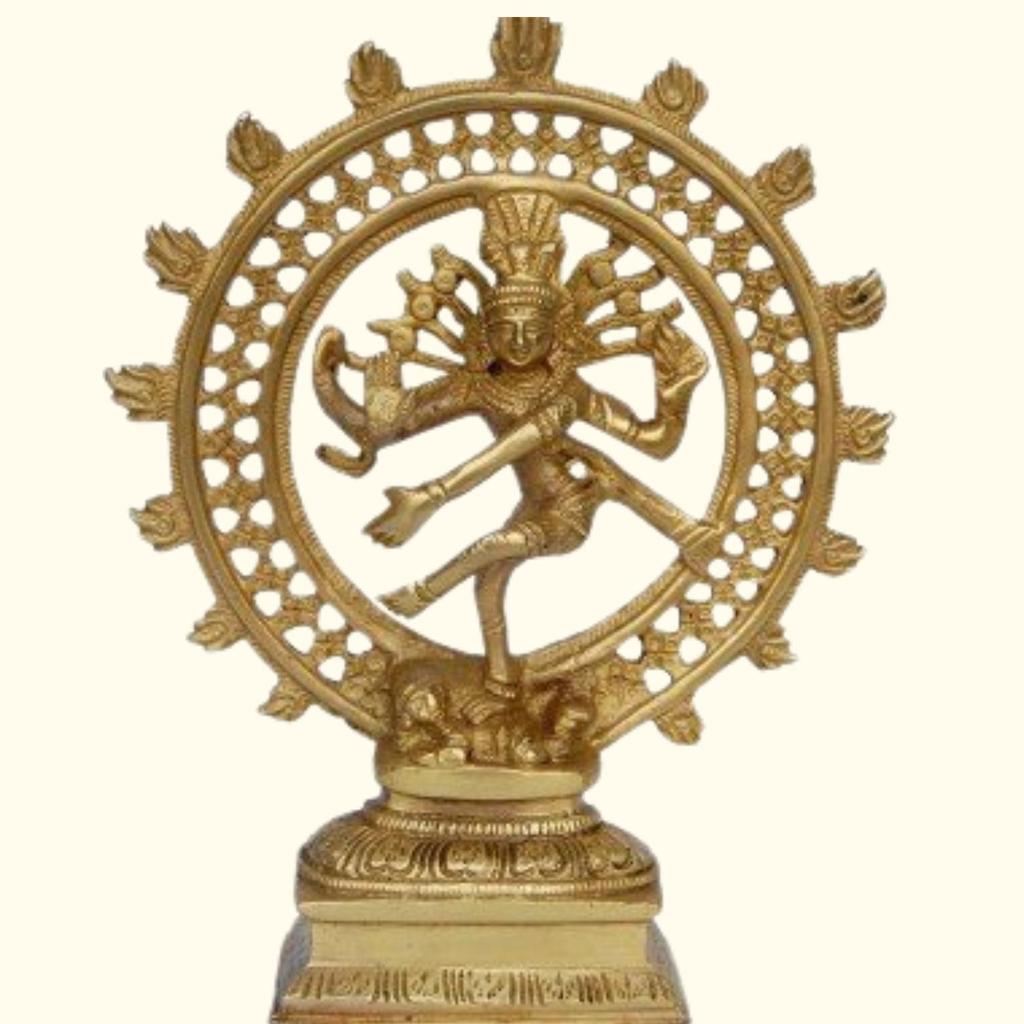 God Shiva Natraj Dancing Statue, Handmade Idol, Brass, Gold, Size - Standard