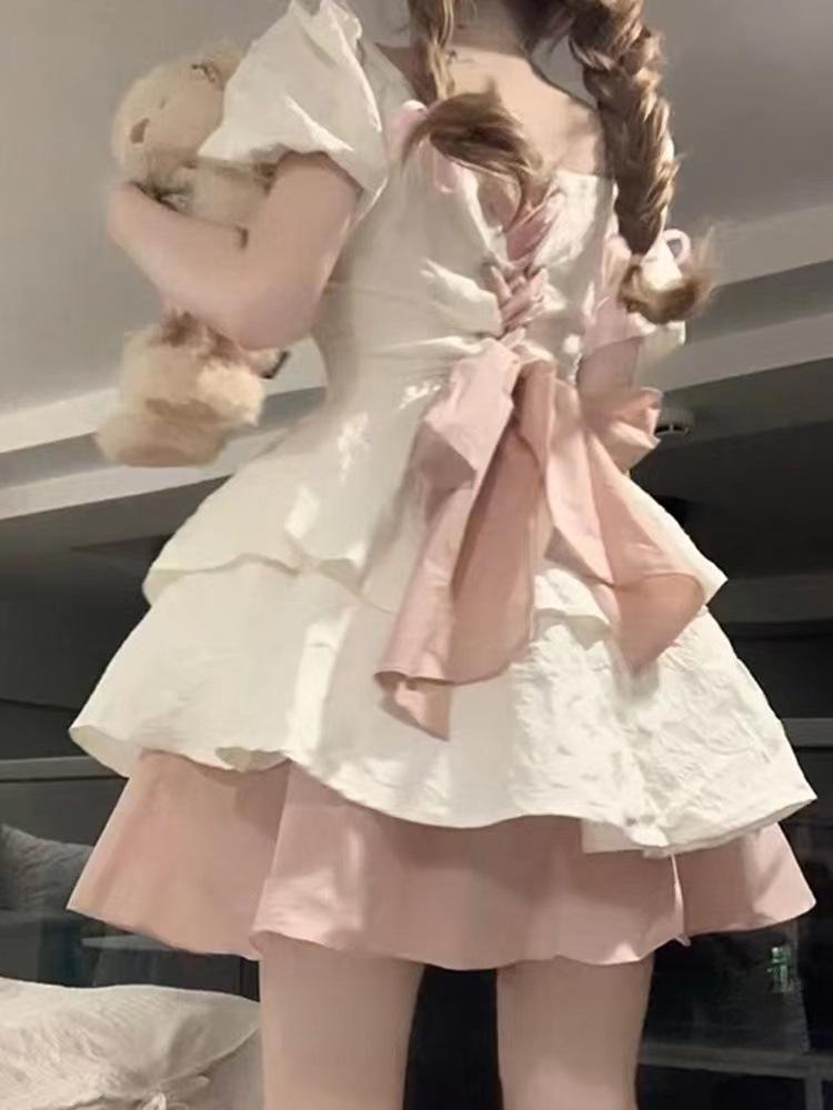 Fugitive Princess Puff Sleeve Summer Dress: High-End French Style Petite Skirt