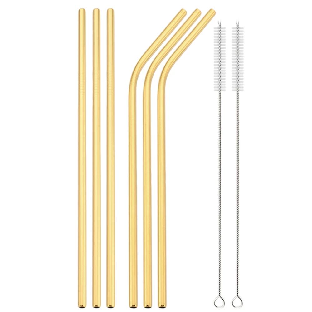 Gold Stainless Steel Drinking Straw High Quality Straw Set Eco-friendly Reusable Metal Straws Set Party Juice Bar Accessory