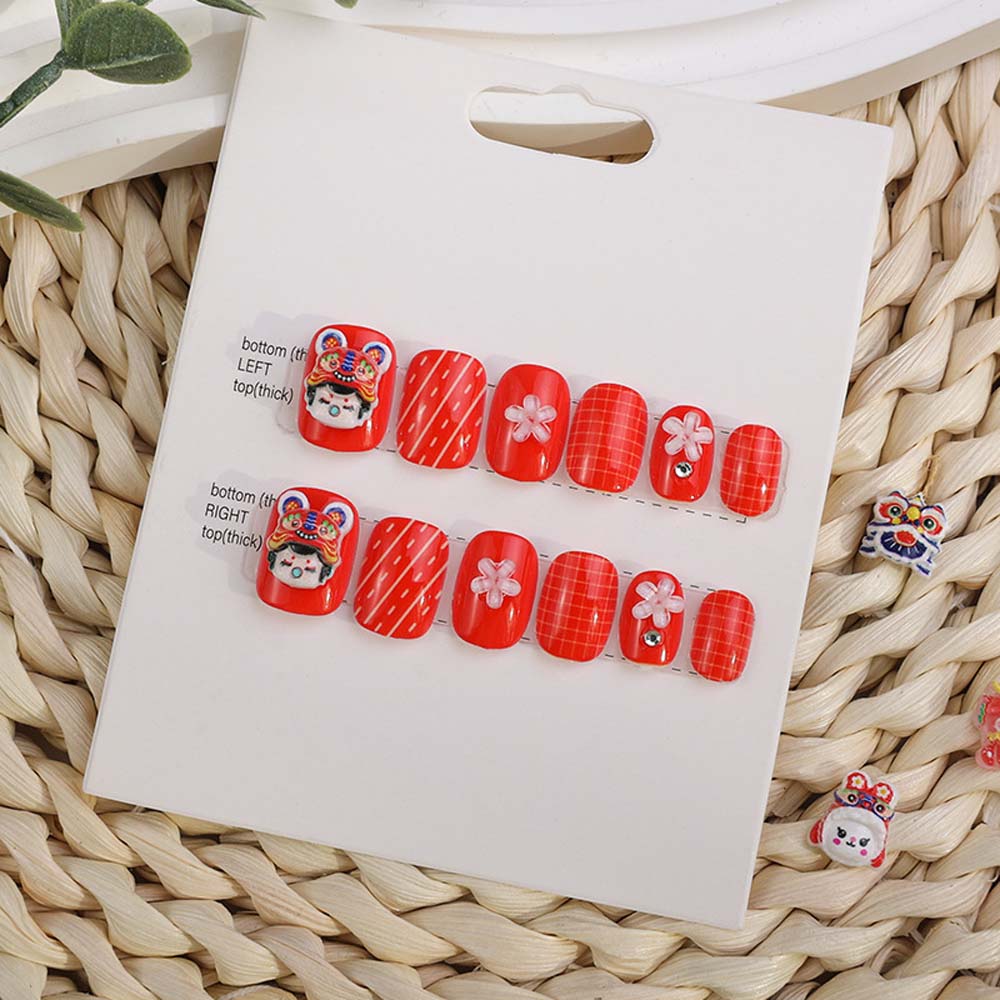 12Pcs/set Red Pink Color Kids Cartoon Fake Nails Kids Fake Nail Extension  DIY Nail Art