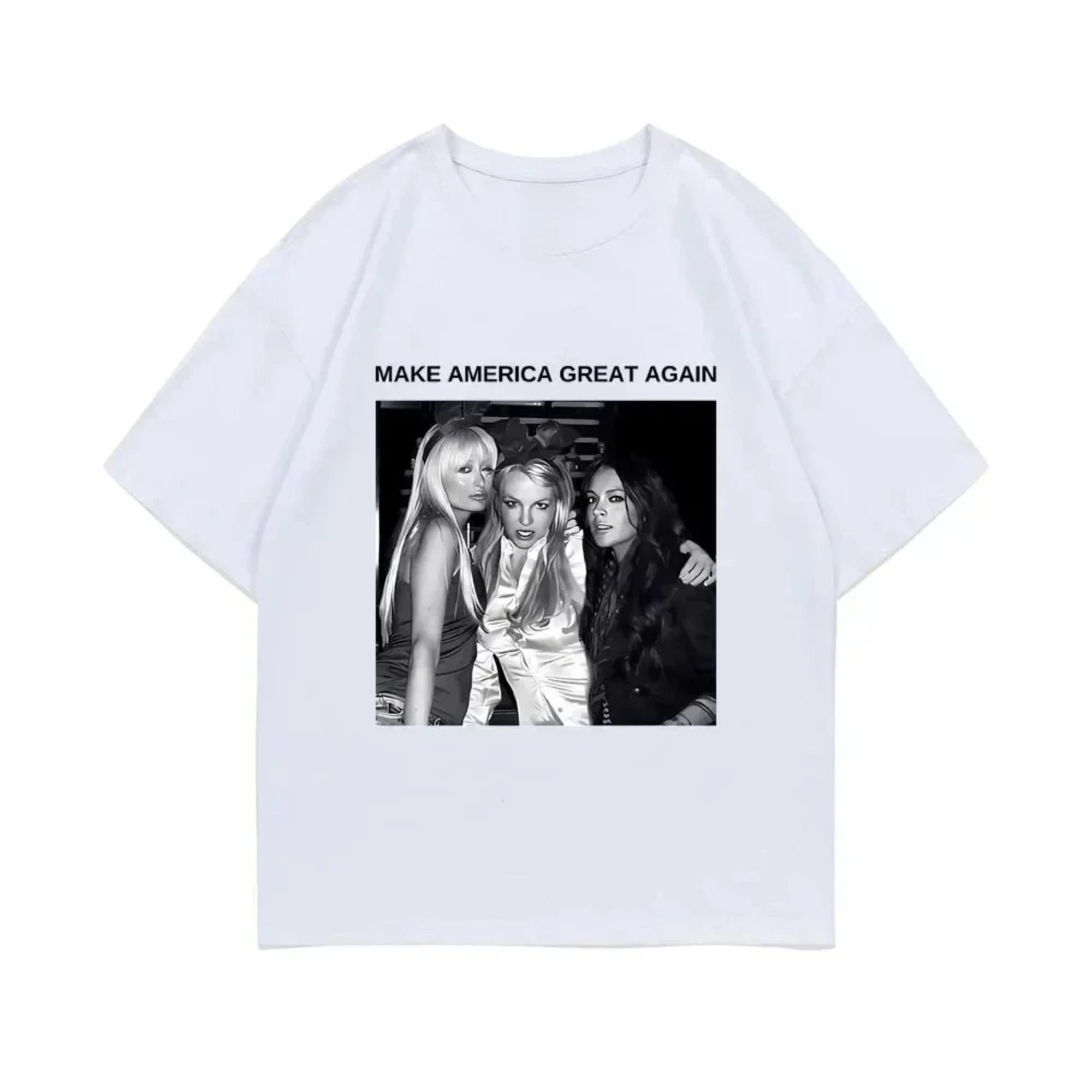 

Футболка Make America Great Again Make America Great Paris Hilton Britney Spears Lindsay Lohan Футболка Y2k Britney Spears Футболка 4XL