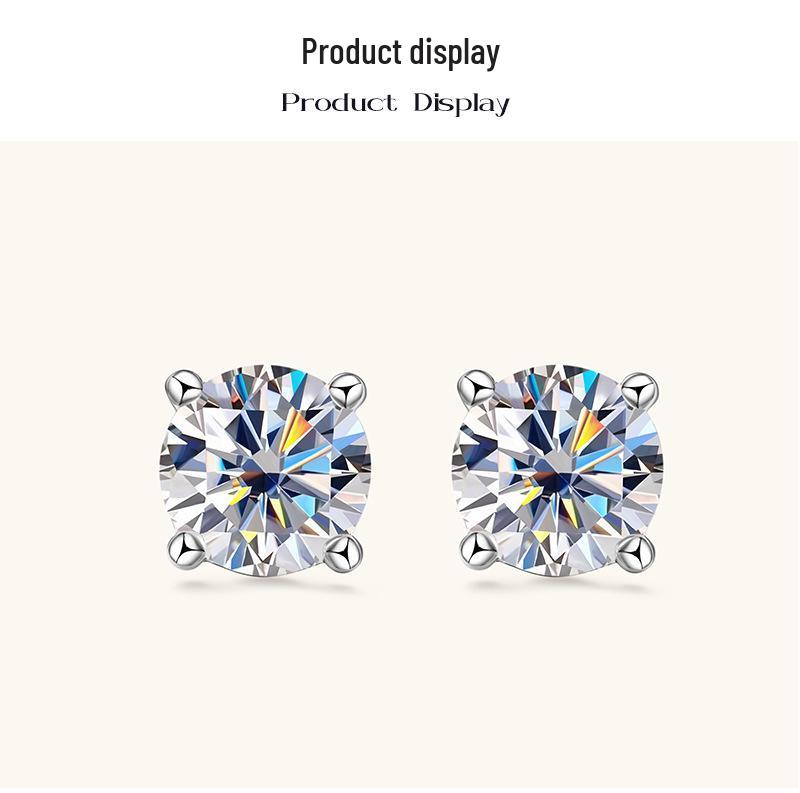 Moissanite Four-Claw Stud Earrings for Women - High-End S925 Sterling Silver Trendy Ear Jewelry