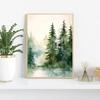 Watercolor Foggy Forest Mountain Trees Pine Posters and Prints Canvas Painting Green Wall Art Picture for Living Room Home Decor