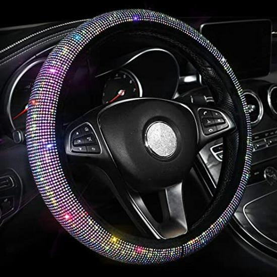 Diamond Rhinestone Steering Wheel Cover - White, AB, Colored, Blue, Black, Red Rhinestones Universal Steering Wheel Cover