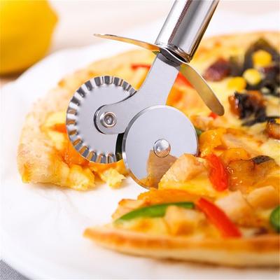 Double Roll Stainless Steel Pizza Cutter, Dual Blades for Cutting Pizzas, Pies, Pastries, Baking Kitchen Tool