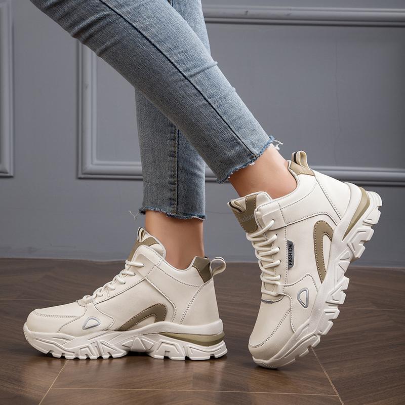 Four Season Model with Thick Bottom and Increased Height Women's Shoes Sports Casual Shoes Large Size Microfiber Leather Waterproof Sports Shoes