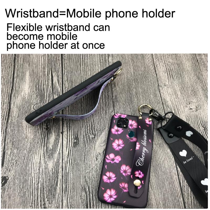 Flower Wrist Strap Phone Case For ZTE Blade 20 Dirt-resistant Lanyard Back Cover Soft Case Wristband Anti-dust Ring