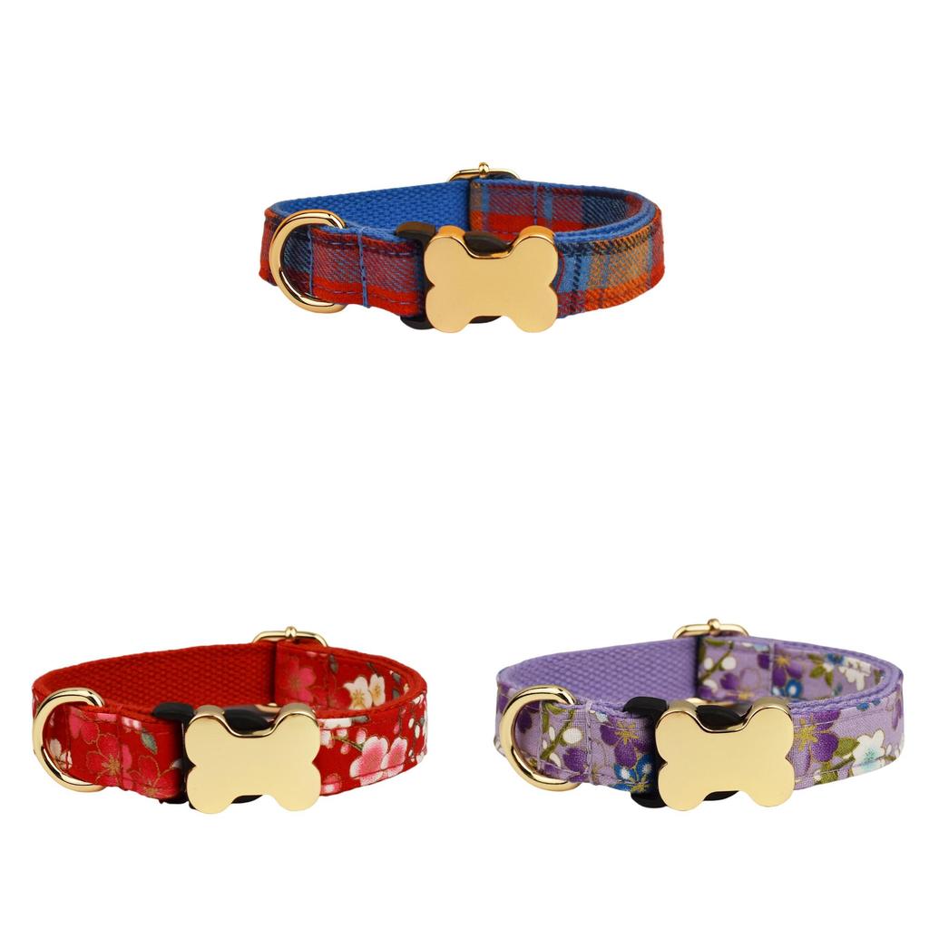 Pet Dog Collar With Printed Design And Bone Decoration For Small Medium Large Pets