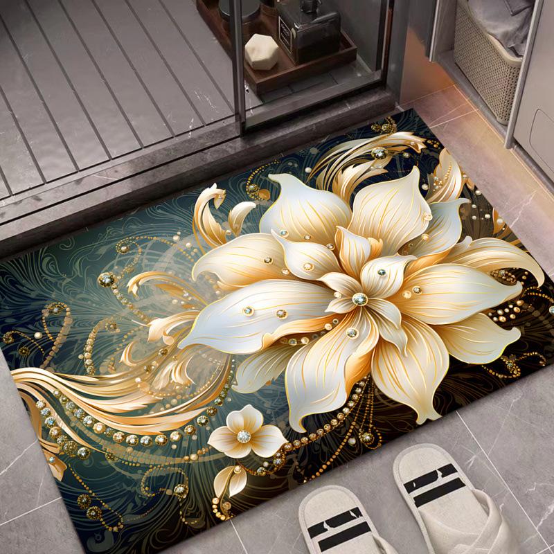 3D 3D Floral Diatomaceous Earth Floor Mat, Bathroom Absorbent Anti Slip Foot Mat, Carpet, Machine Washed Bathroom Mat