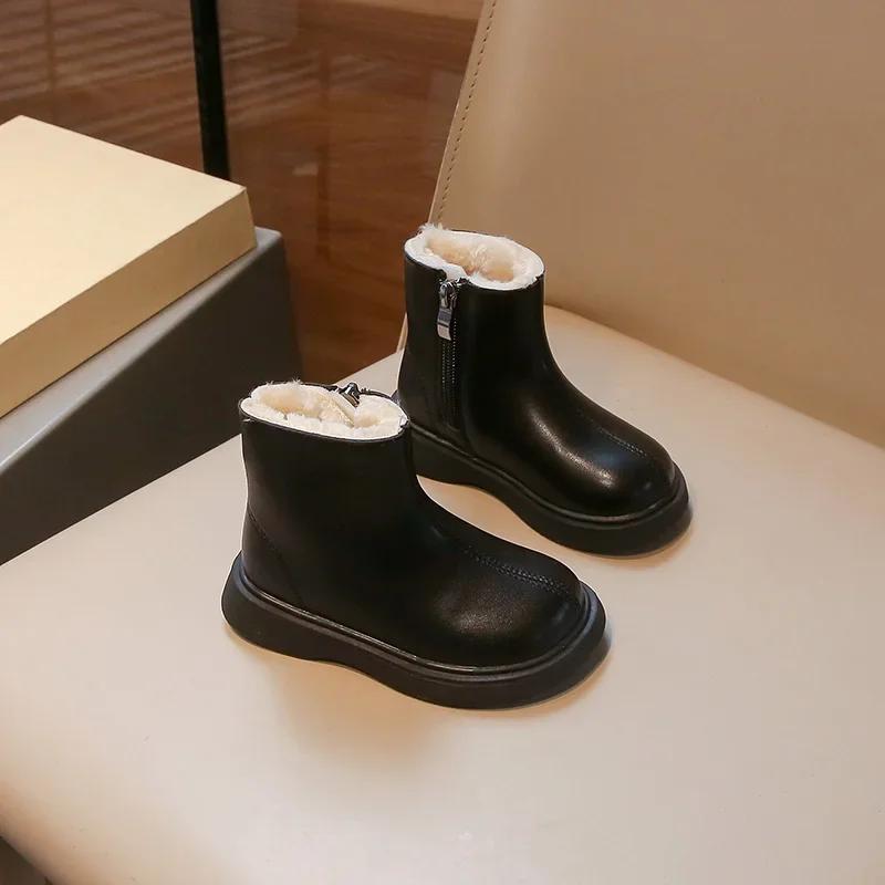 Simple Children's Winter Boots Warm Versatile Girls Ankle Boots Fashion Causal Kids Cotton Boots Outdoor Thick Bottom Versatile