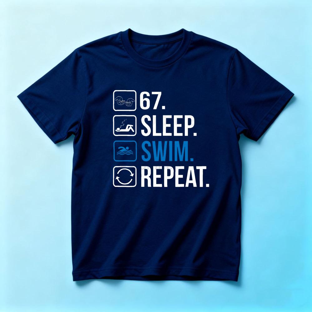 Eat Sleep Swim Repeat Checklist SummerunisexCotton T-Shirt Simple Icon Text Swimmer Minimal Sports Graphic Short Sleeve Wear