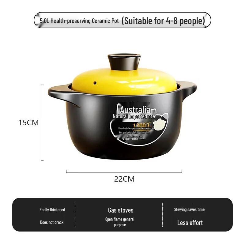 Peirsen Yellow Lid Ceramic Health Stew Pot