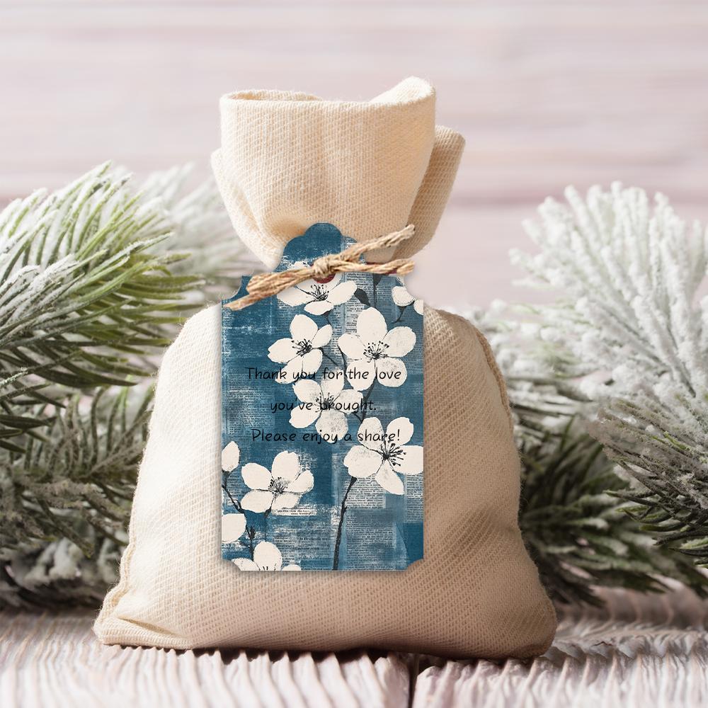 40pcs Vintage Blue Floral Tags, Hang Tags, Suitable for Gifts, Weddings, Bridal Parties, Birthday Cards, Includes Hemp String.