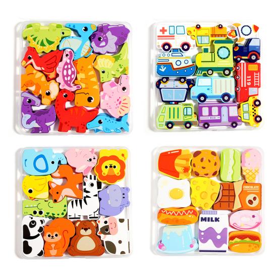 1 Set Wooden Building Block Puzzle 3D Cartoon Dinosaur Animal Vehicle Foods Toddlers Preschool Learning Educational Jigsaw Puzzle Toy