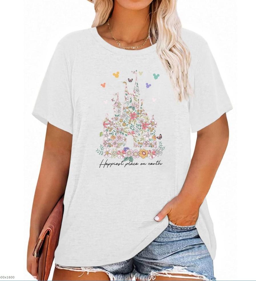 Women's top cat D print short-sleeved shirt apricot comfortable and casual