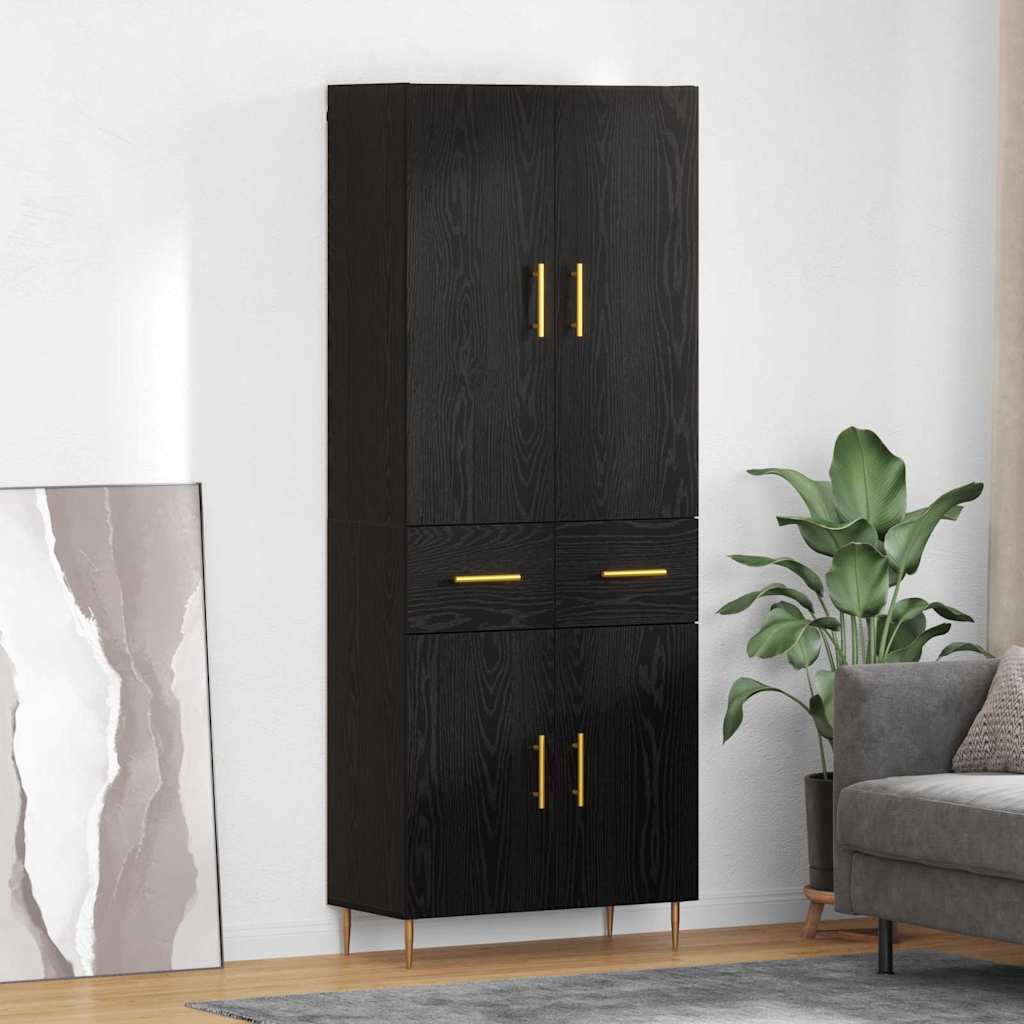 Highboard Black Oak Effect 69.5 x 34 x 180 cm Engineered Wood